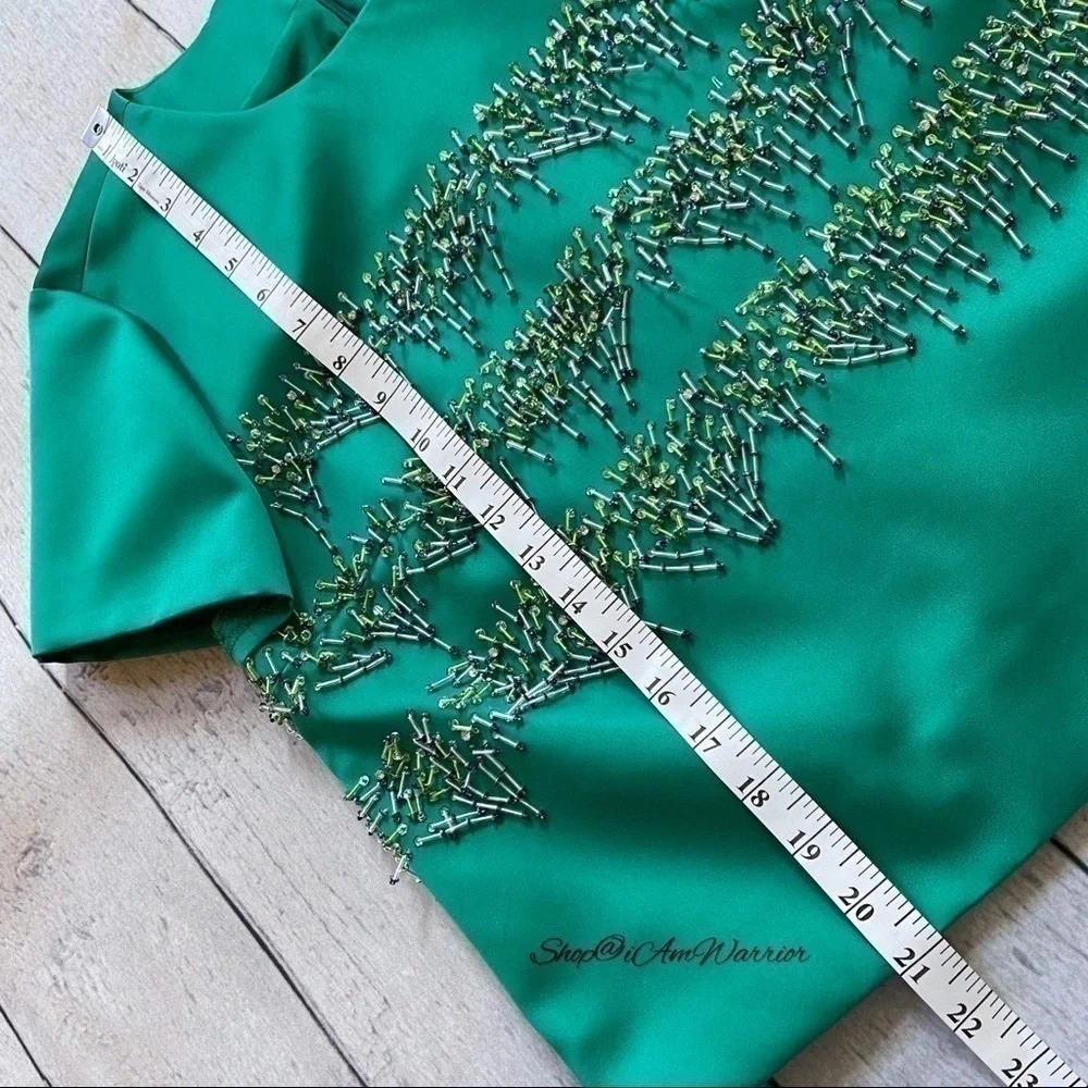 J.Crew Collection NWT Beaded Satin Top Teal Emerald Green Crystal Embellished